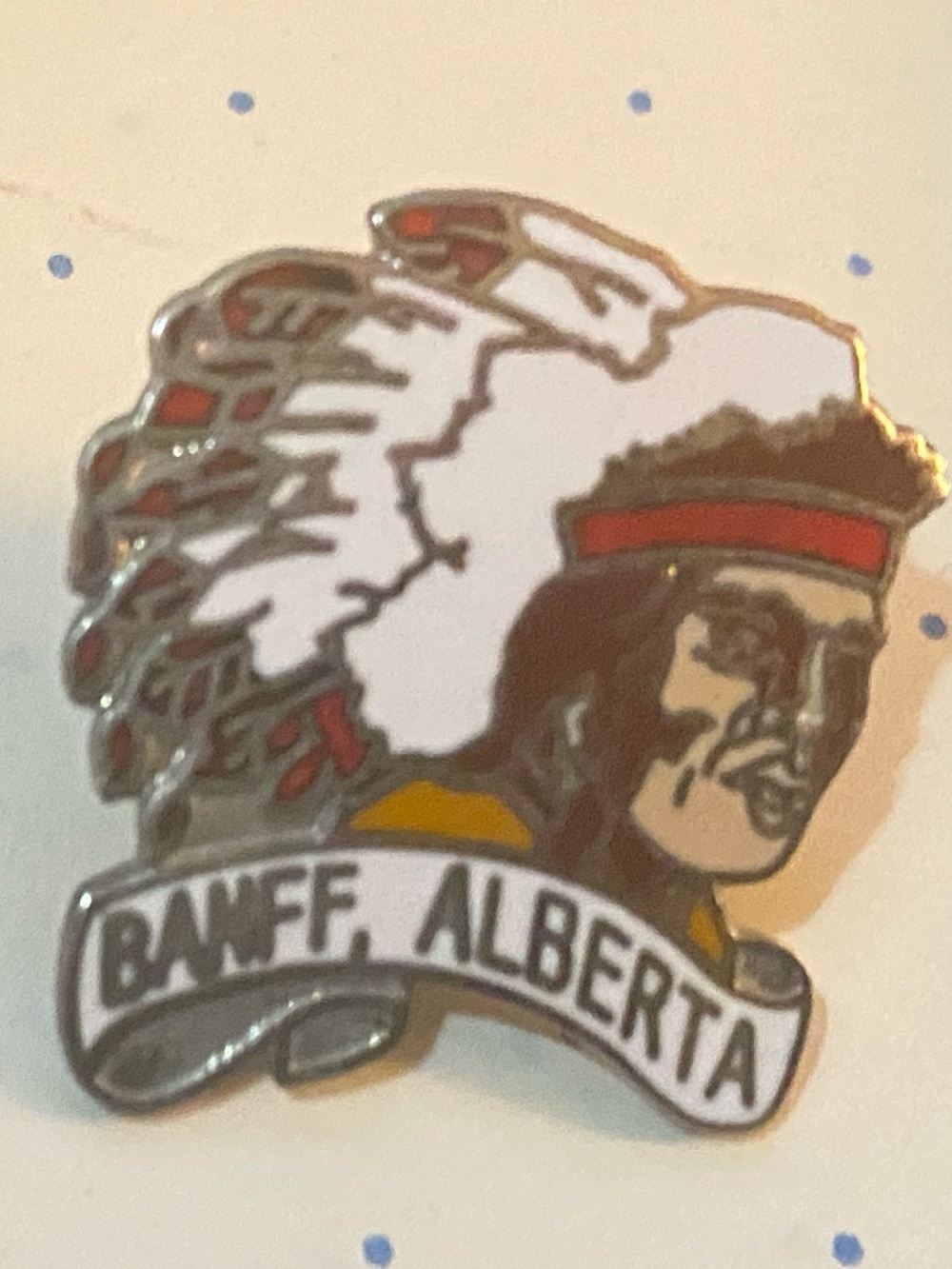 Vintage Banff Alberta Canada Indigenous First Nations Chief Enamel Lapel Pin